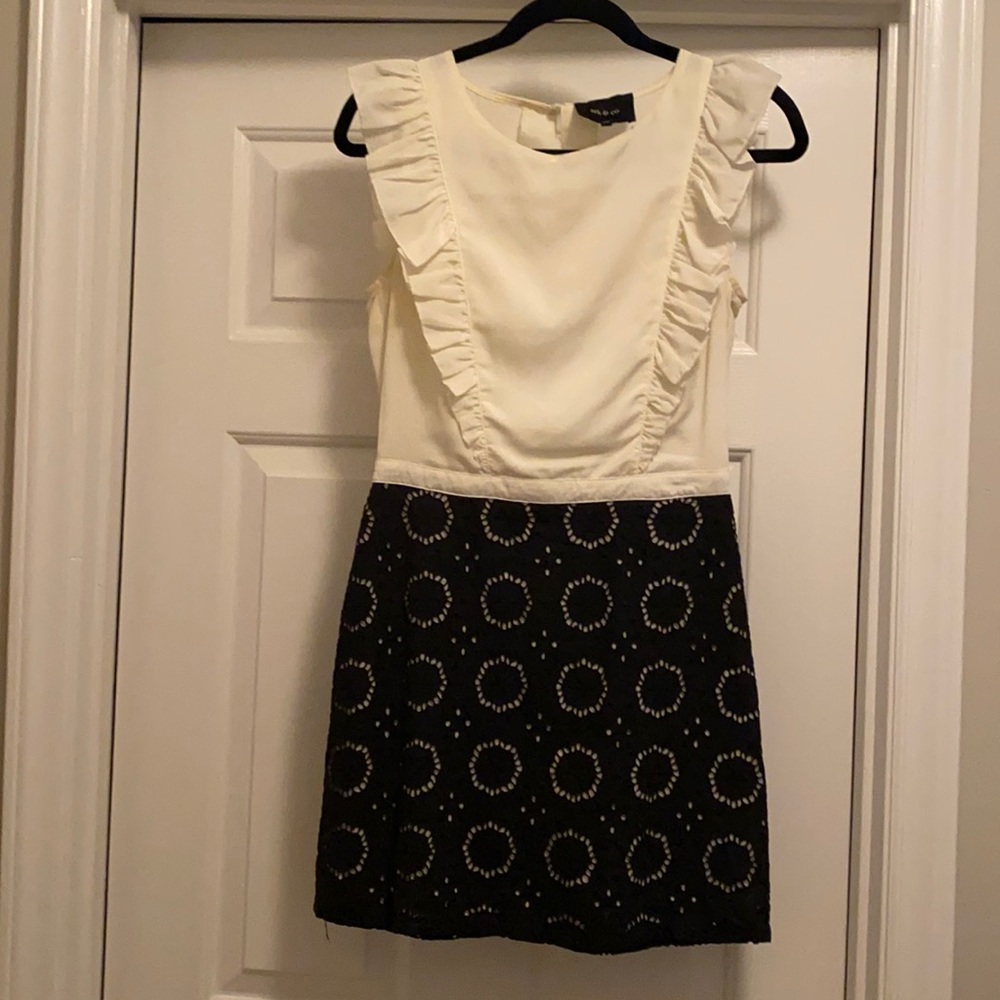 White and black eyelet dress